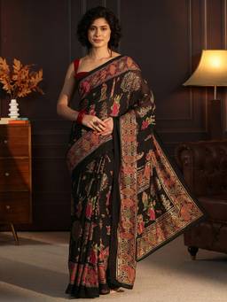 Libas - Black Digital Printed Saree With Blouse Piece