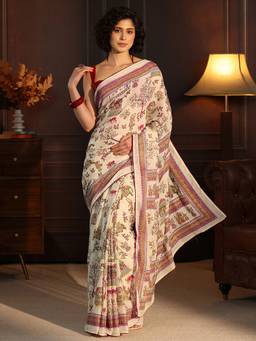 Libas - Cream Digital Printed Saree With Blouse Piece