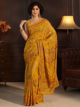 Libas - Mustard Digital Printed Saree With Blouse Piece