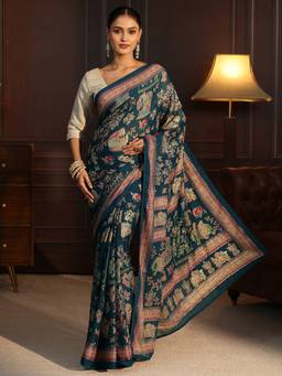 Libas - Blue Digital Printed Saree With Blouse Piece