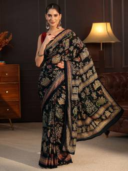 Libas - Black Digital Printed Saree With Blouse Piece