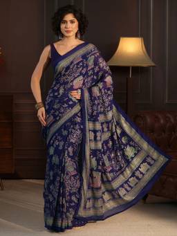 Libas - Blue Digital Printed Saree With Blouse Piece