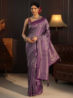 Libas - Red Motif Woven Design Saree With Stone Work Woven Design Border And Blouse Piece