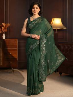 Libas - Green Embellished Saree With Blouse Piece