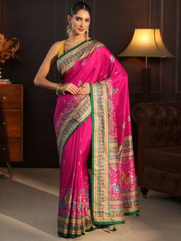 Libas - Pink Motif Printed Saree With Blouse Piece