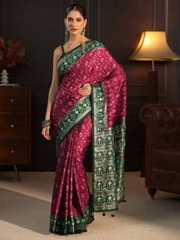 Libas - Maroon Motif Printed Saree With Blouse Piece