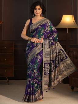 Libas - Purple Floral Woven Design Saree With Blouse Piece