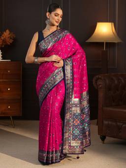 Libas - Pink Motif Printed Saree With Blouse Piece