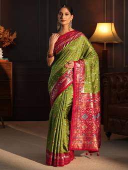 Libas - Green Motif Printed Saree With Blouse Piece