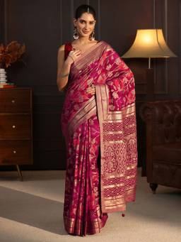 Libas - Maroon Floral Woven Design Saree With Blouse Piece
