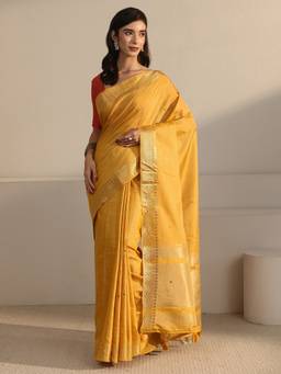 Libas - Mustard Self Design Saree With Woven Design Border and Blouse Piece