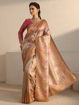 Libas - Peach Floral Stone Work Woven Design Saree With Blouse Piece