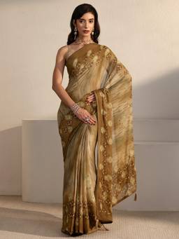 Libas - Green Motif Printed Saree With Blouse Piece