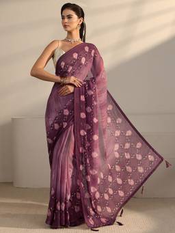 Libas - Pink Motif Printed Saree With Blouse Piece