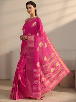 Libas - Pink Woven Design Saree With Blouse Piece