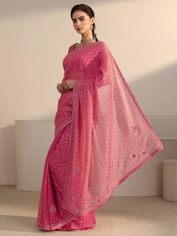 Libas - Pink Zari Woven Design Saree With Embellished Border And Blouse Piece