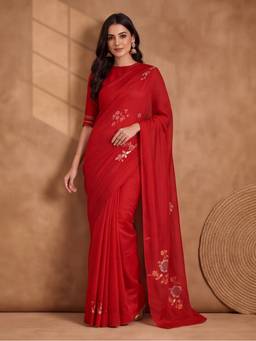 Jaipur Kurti - Digitally Printed Abstract And Floral Mul Cotton Saree With Contrast Blouse