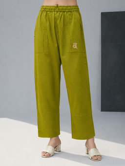 Vastramay - Green Solid Silk Blend Regular Fit Palazzo