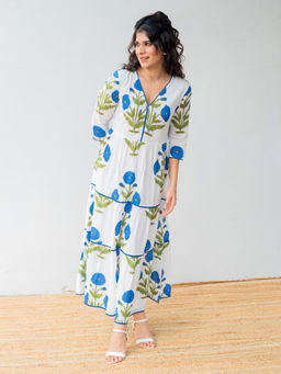 LABEL MAE - White Floral Block Printed Maxi Dress