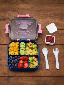 Mi Arcus - Cat Print Kids' Blue Lunch Box Leakproof Bento Box With 4 Compartments (0-6 Months)