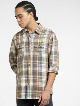 Jack & Jones - Brown Check Linen Full Sleeves Shirt