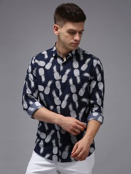 SHOWOFF - Men Navy Blue Collar Neck Printed Conversational Comfort Fit Shirt