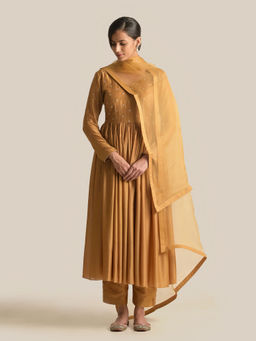Cupid Cotton - Delisha Gold Anarkali Kurta with Pant (Set of 2)