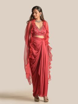 Cupid Cotton - Zara Red Drape Skirt with Top and Cape (Set of 3)