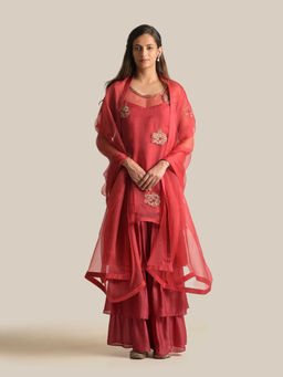 Cupid Cotton - Amira Red Kurta with Sharara (Set of 2)