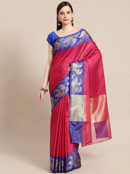 Banarasi Silk Works - Tanchoi Woven Saree Pink with Unstitched Blouse