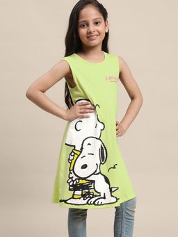Kidsville - Kids Girls Peanuts Green Printed Dress