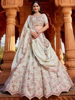 Panchhi - Green Sequined Embroidery Semi-Stitched Lehenga with Blouse and Dupatta (Set of 3)