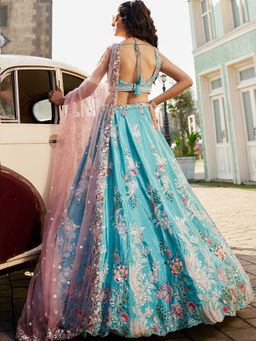 Panchhi - Turquoise Sequined
                  Embroidery Semi-Stitched Lehenga with Blouse and
                  Dupatta (Set of 3) - 1