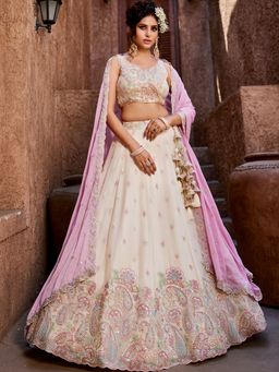 Panchhi - Off White Sequined Embroidery Semi-Stitched Lehenga with Blouse and Dupatta (Set of 3)