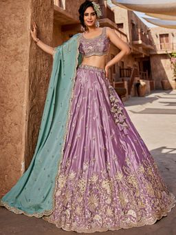 Panchhi - Purple Sequined Embroidery Semi-Stitched Lehenga with Blouse and Dupatta (Set of 3)