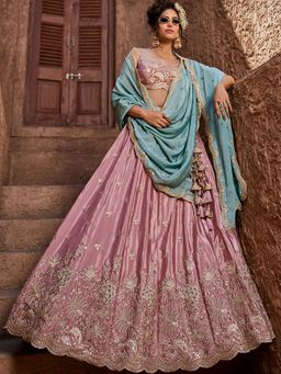 Panchhi - Pink Sequined Embroidery Semi-Stitched Lehenga with Blouse and Dupatta (Set of 3)