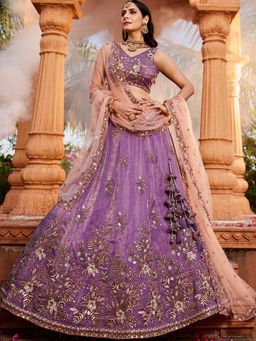 Panchhi - Purple Sequined Embroidery Semi-Stitched Lehenga with Blouse and Dupatta (Set of 3)