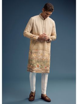 KALKI FASHION - Olive Green Silk Kurta and Pant for Men