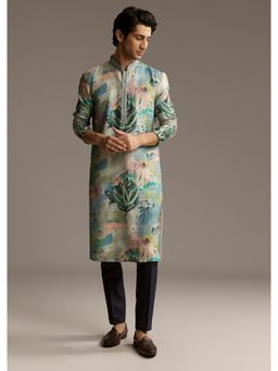 KALKI FASHION - Multi-Color Silk Kurta and Pant for Men with Artistic Brushstroke Print