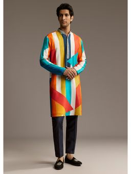 KALKI FASHION - Poppy Multi-Color Silk Kurta and Pant for Men with Print