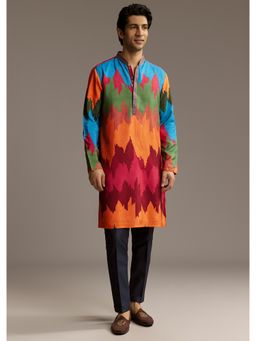 KALKI FASHION - Poppy Multi-Color Silk Kurta and Pant for Men with Vibrant Zigzag Print