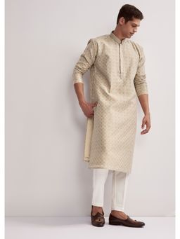 KALKI FASHION - Beige Jacquard Kurta and Pant for Men with Subtle Weave