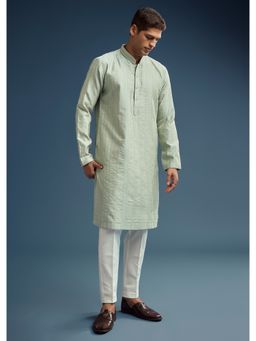 KALKI FASHION - Green Textured Jacquard Kurta and Pant for Men