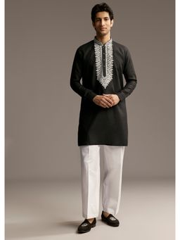 KALKI FASHION - Black Linen Kurta and Pant for Men with Thread Work