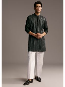 KALKI FASHION - Black Linen Kurta and Pant for Men with Resham Embroidery