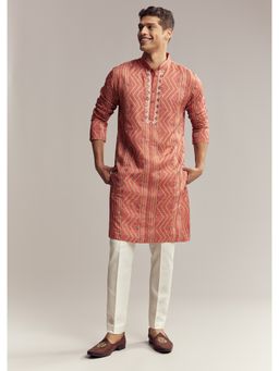 KALKI FASHION - Rust Red Silk Kurta and Pant for Men with Embroidery