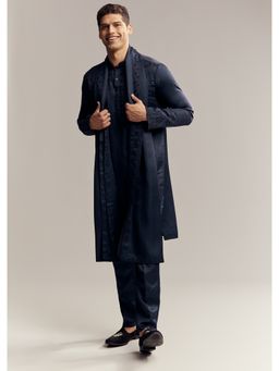 KALKI FASHION - Blue Silk Hand Embroidered Kurta Pant and Dupatta for Men