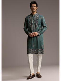 KALKI FASHION - Green Modal Kurta and Pant for Men with Hand Embroidery