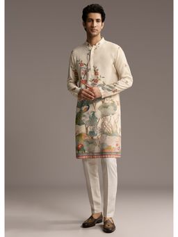 KALKI FASHION - Off White Silk Kurta and Pant for Men with Scenic Nature Inspired Print