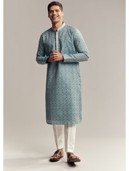 KALKI FASHION - Blue Jacquard Kurta and Pant for Men
